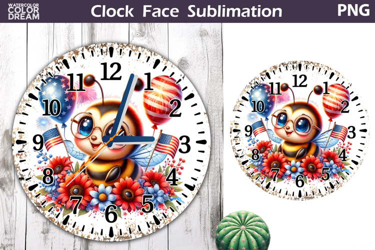 Patriotic Clock Face Sublimation | 4th of July Clock Design