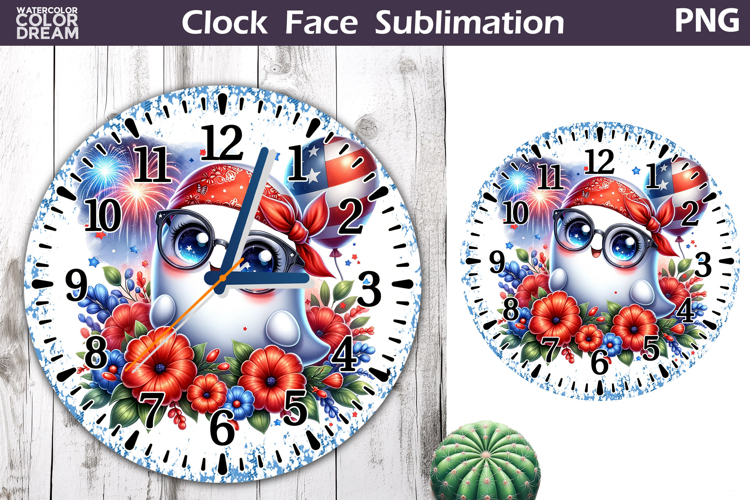Patriotic Clock Face Sublimation | 4th of July Clock Design