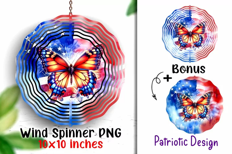 4th of July Colorful Butterfly Wind Spinner 10 x10 inches