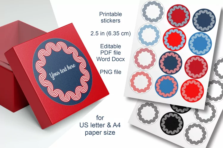 Patriotic Colors Printable Round Labels 2.5 in Editable Text