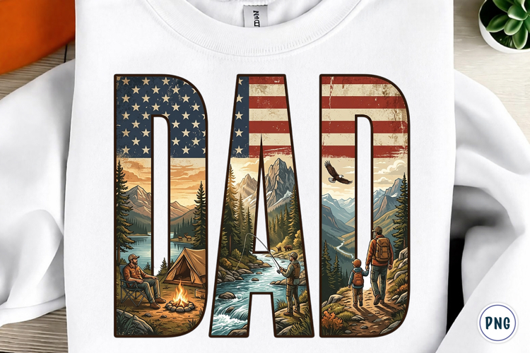 Patriotic Dad Png, Fishing Hiking Dad Png