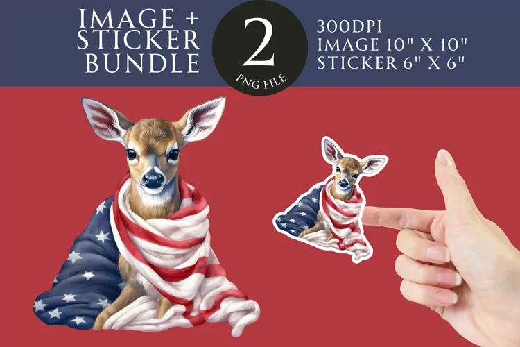 Patriotic Deer Sticker & Clipart Watercolor PNG