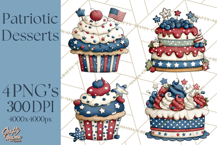 Patriotic Desserts Clipart, Layer Cakes Cupcakes Cookies Pie