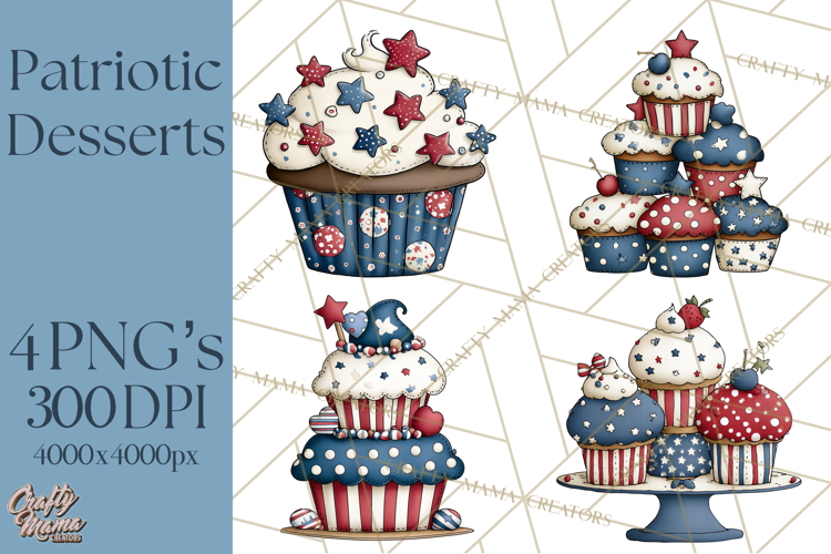 Patriotic Desserts Clipart, Layer Cakes Cupcakes Cookies Pie