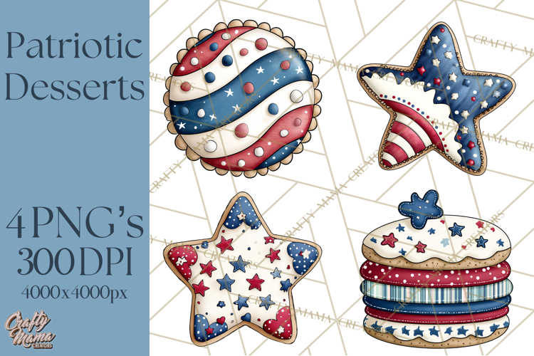 Patriotic Desserts Clipart, Layer Cakes Cupcakes Cookies Pie