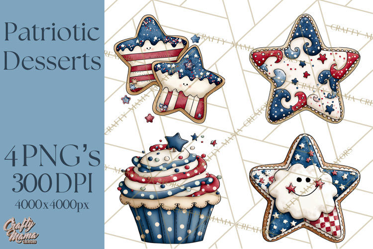 Patriotic Desserts Clipart, Layer Cakes Cupcakes Cookies Pie