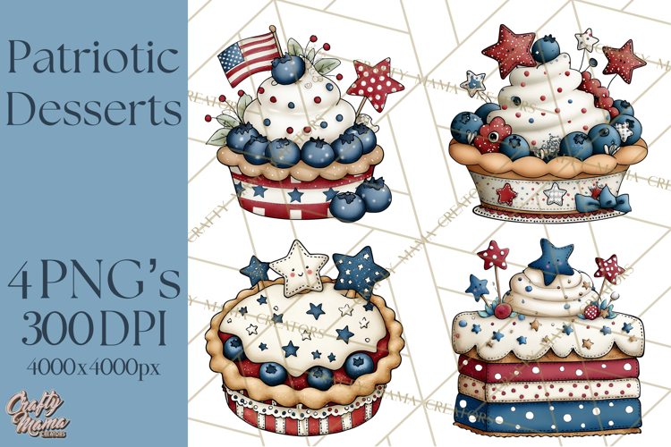 Patriotic Desserts Clipart, Layer Cakes Cupcakes Cookies Pie