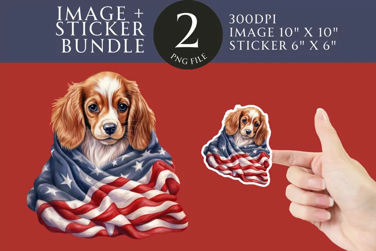 Patriotic Dog Sticker & Clipart Watercolor PNG