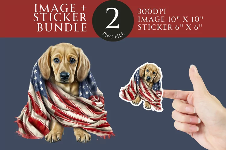 Patriotic Dog Sticker & Clipart Watercolor PNG