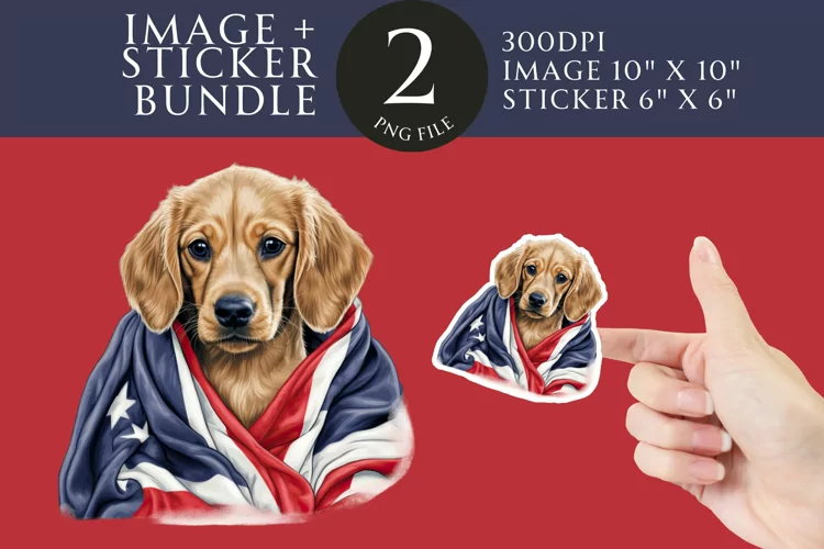 Patriotic Dog Sticker & Clipart Watercolor PNG