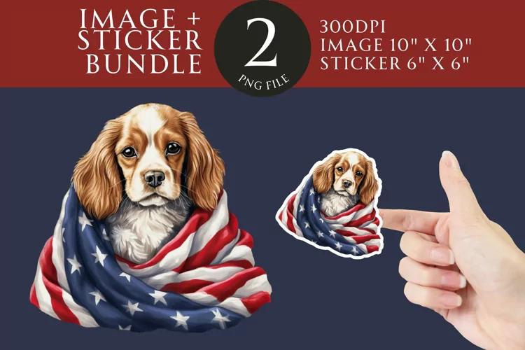 Patriotic Dog Sticker & Clipart Watercolor PNG