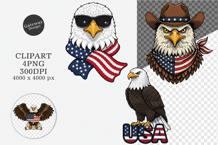 Patriotic Eagle Clipart Set PNG - Patriotic Eagle Clipart