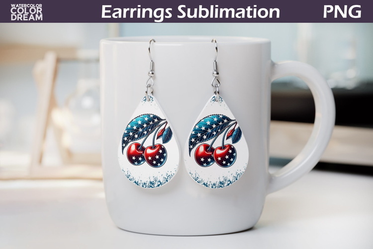 Patriotic Cherry Teardrop Earrings | USA Flag Sublimation