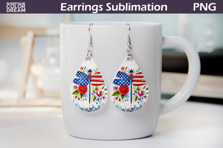 Patriotic Dragonfly Teardrop Earrings | USA Flag Sublimation