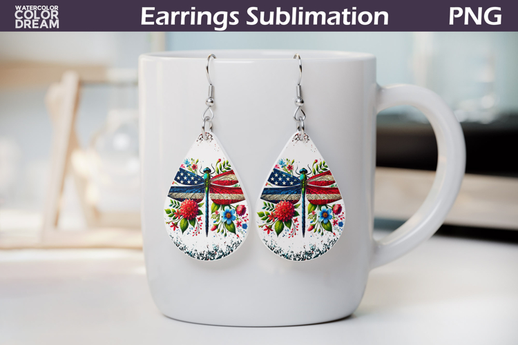 Patriotic Dragonfly Teardrop Earrings | USA Flag Sublimation