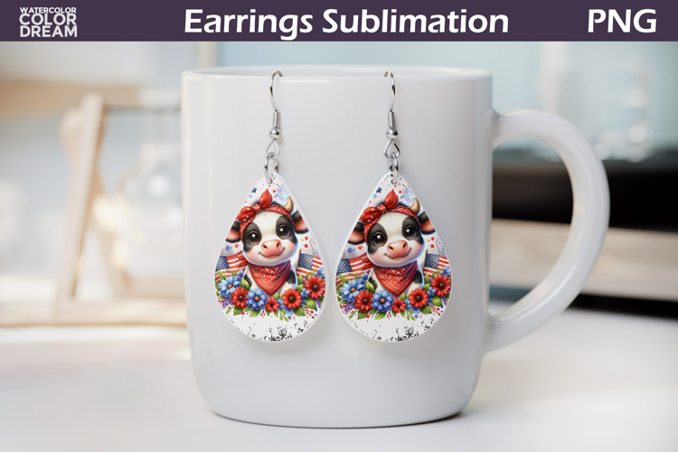 Patriotic Cow Teardrop Earrings | USA Flag Sublimation