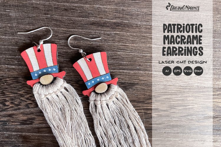 Patriotic Earrings Laser Cut Design | Macrame Earrings