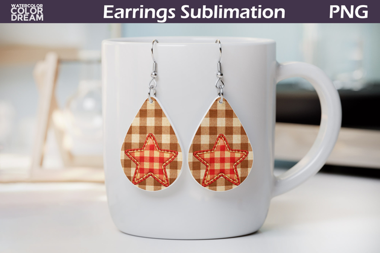 Plaid Star Earrings Design | Rustic Sublimation PNG