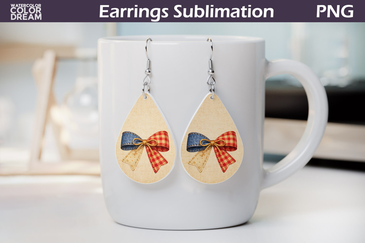 Patriotic Bow Earrings Design | Rustic Sublimation PNG