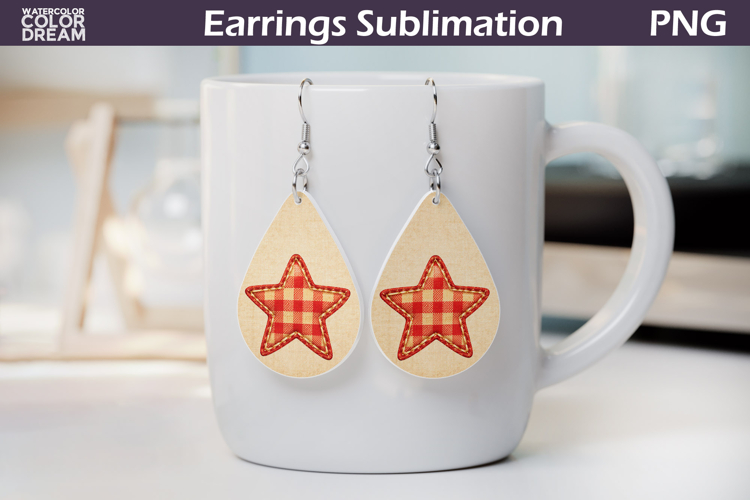 Gingham Star Earrings | Sublimation Template