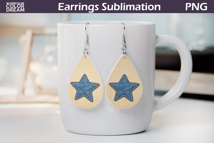 Patriotic Denim Star Teardrop Earrings | USA Earrings