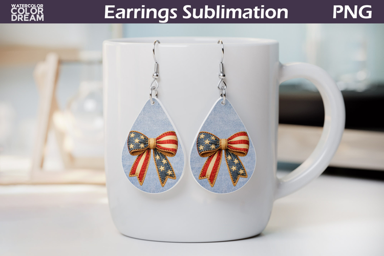 Patriotic Bow Earrings | Stars Stripes Sublimation