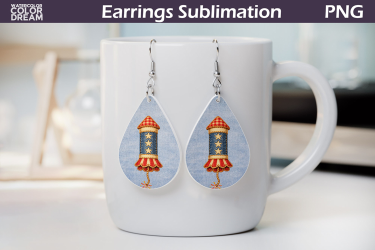Firework Teardrop Earrings | Patriotic Earrings Sublimation example image 1