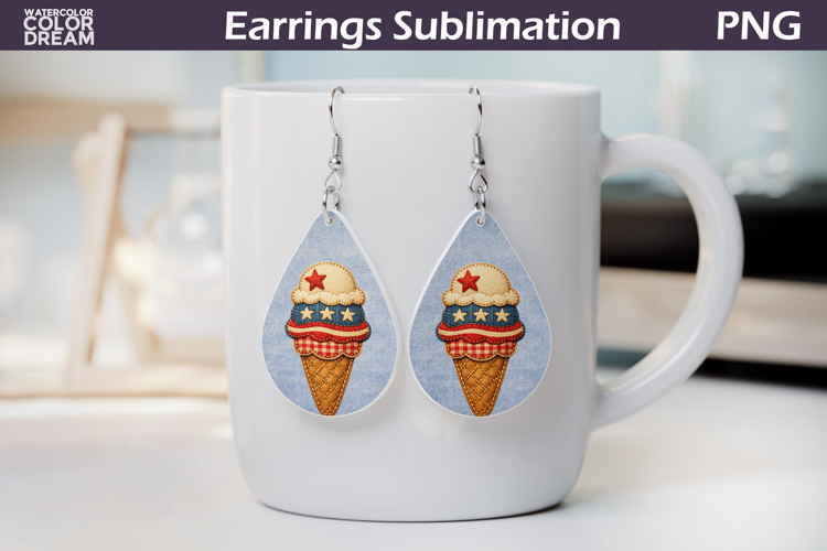 Patriotic Ice Cream Earrings | Summer Sublimation