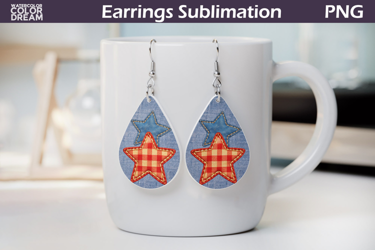 Patriotic Star Earrings PNG | USA Jewelry Sublimation