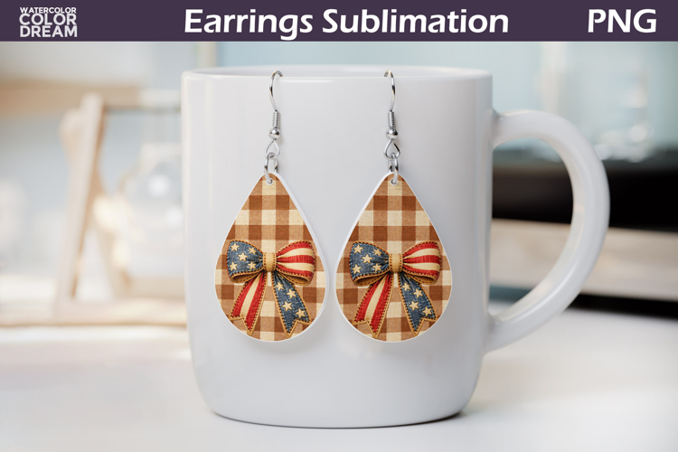 Patriotic Bow Earrings PNG | USA Jewelry Sublimation