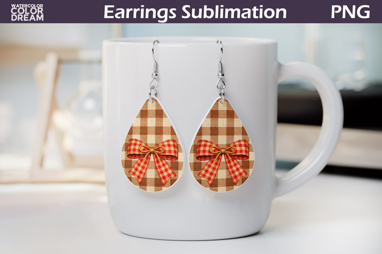 Gingham Bow Earrings | Teardrop Sublimation