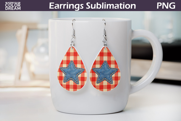 Denim Star Earrings | Patriotic Teardrop Sublimation