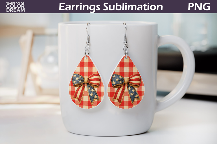 Patriotic Bow Teardrop Earrings | Rustic Red Plaid Earrings