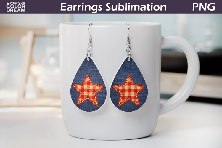 Patriotic Teardrop Earrings | Farmhouse Gingham Star Erring