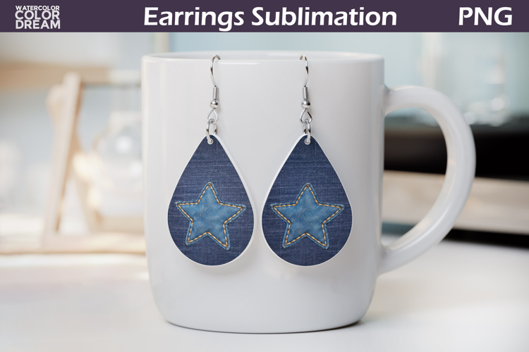 Denim Star Teardrop Earrings | Patriotic Sublimation Earring