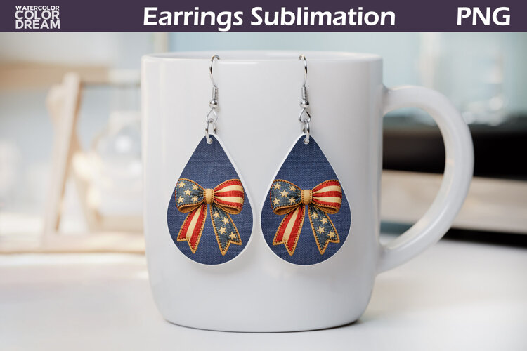 Patriotic Bow Teardrop Earrings | American Flag Earrings example image 1