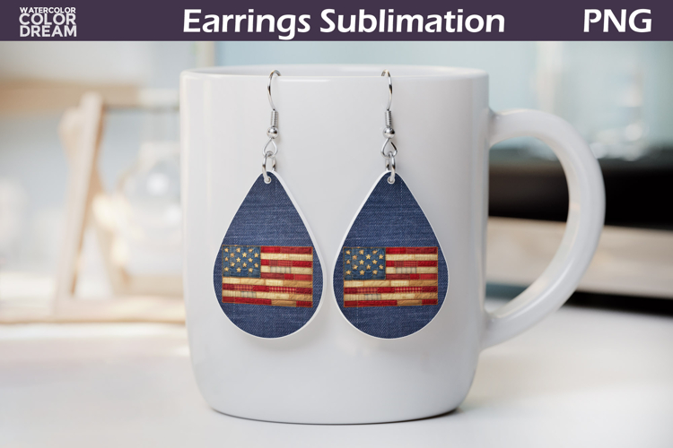 American Flag Earrings | Denim Sublimation