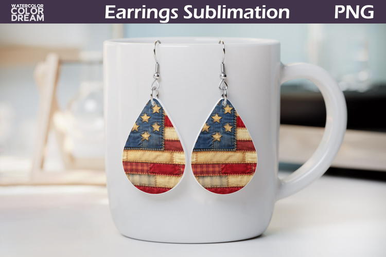 Patriotic American Flag Earrings | USA Patchwork Sublimation