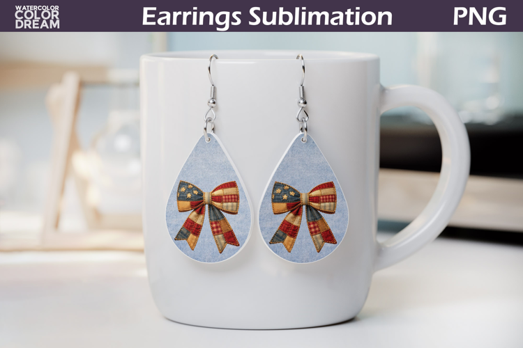 Patriotic Bow Earrings | Denim Teardrop Earrings