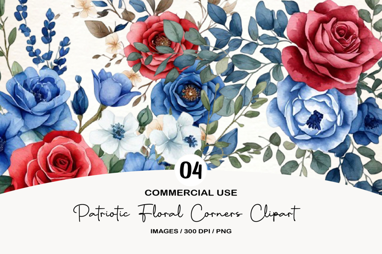 Patriotic Floral Corners Clipart