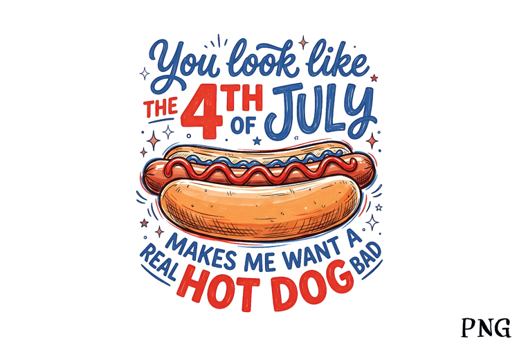 Patriotic Funny 4th of July Hot Dog PNG