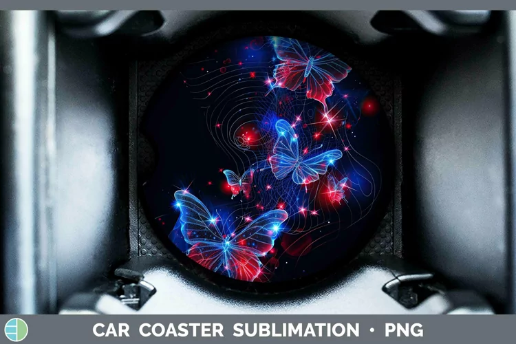 Patriotic Glow Butterflies Car Coaster | Sublimation Coaster