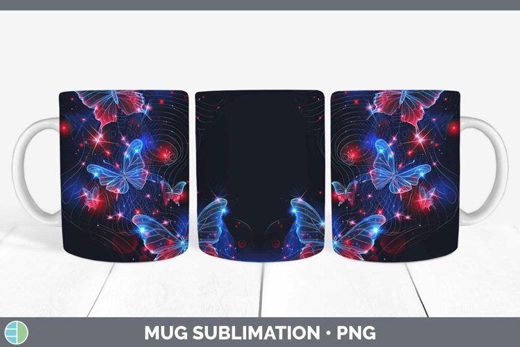 Patriotic Glow Butterflies Mug Wrap Sublimation Coffee Cup D
