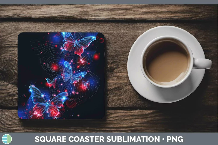 Patriotic Glow Butterflies Square Coaster Sublimation Coaste