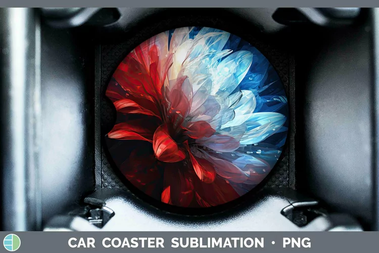 Patriotic Glow Flowers Car Coaster | Sublimation Coaster Des
