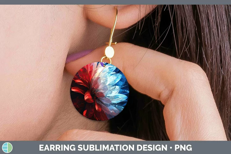 Patriotic Glow Flowers Round Earrings | Sublimation Earrings