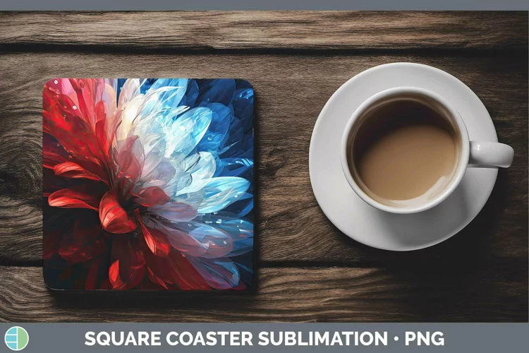 Patriotic Glow Flowers Square Coaster Sublimation Coaster De