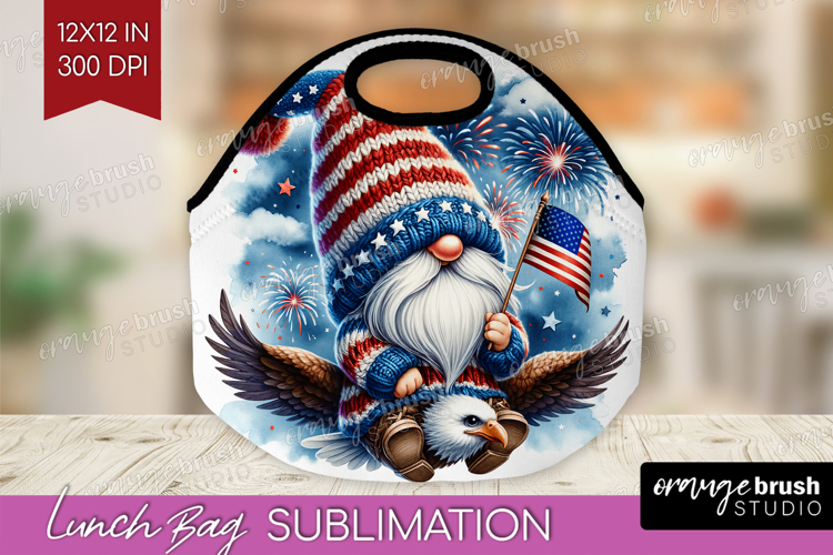 4th Of July Gnome Lunch Bag - Patriotic Lunch Bug PNG