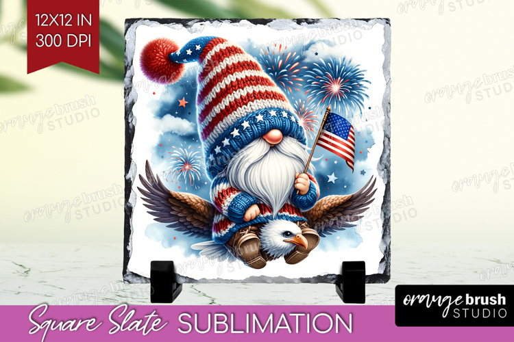 4th Of July Gnome Slate PNG - Patriotic Square Slate