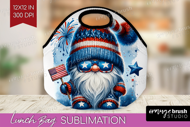 4th Of July Gnome Lunch Bag - Patriotic Lunch Bug PNG